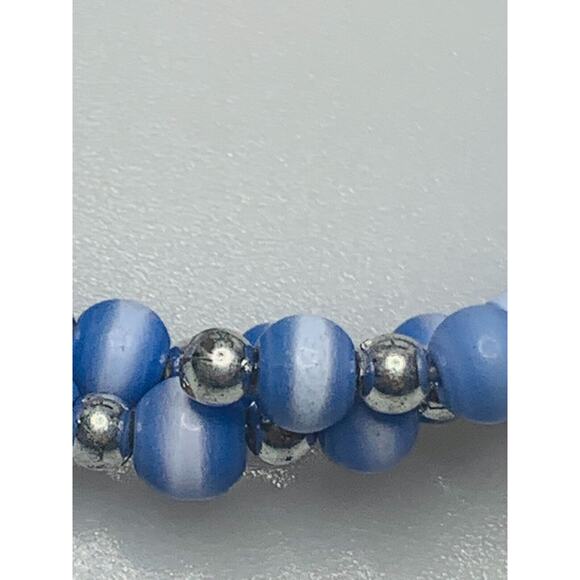 Light Blue Glass Bead Memory Wire Bracelet, One Size Fits All - Picture 5 of 5
